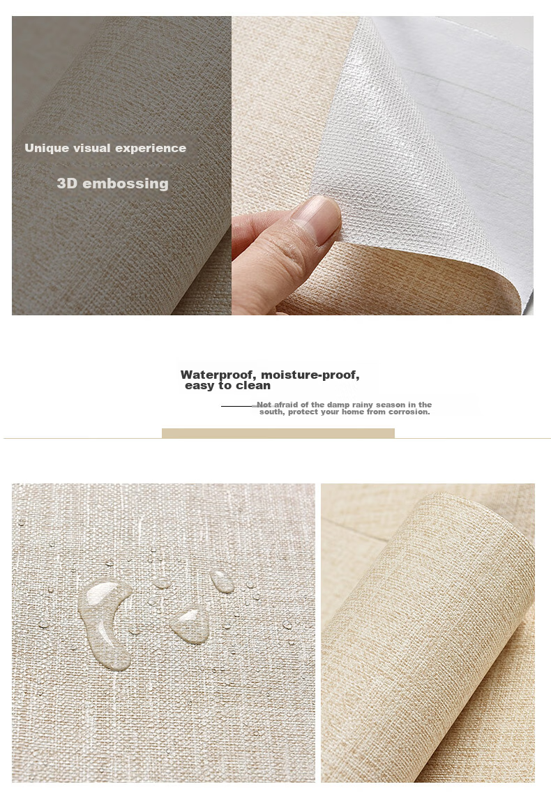 Gongxun Self-Adhesive Linen Texture Wallpaper, Furniture Renovation, Dormitory Wall Decoration Sticker, Beige, 60*500cm 2