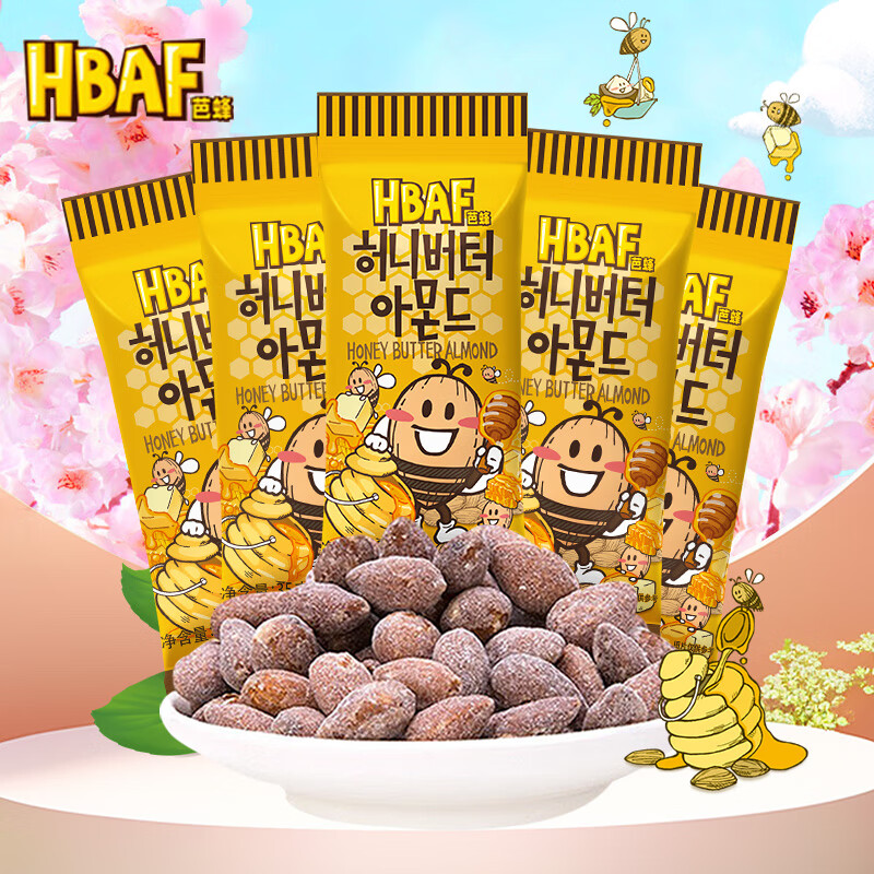 芭蜂蜂蜜黄油扁桃仁35g*5韩国进口汤姆农场干坚果巴旦木杏仁零食