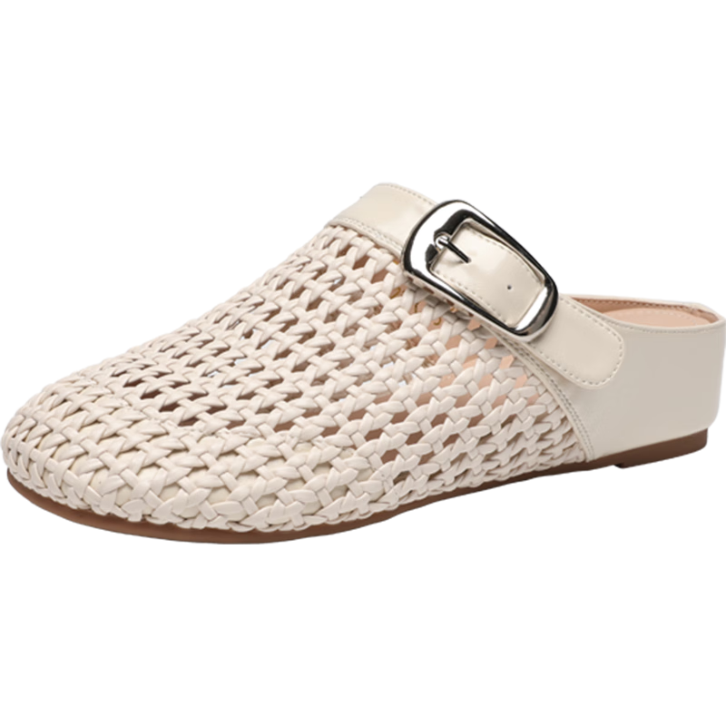 ZHR Zese Women's French Style Woven Beach Sandals, Height Increasing Half Slippers, Summer Outdoor Wear with Skirts, Women's Shoes K361 Beige Size 40