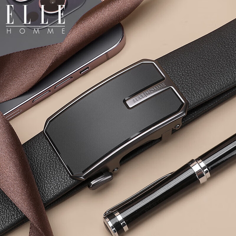 ELLE HOMME Men's Belt, High-Quality Top-Grain Leather Automatic Buckle Waistband, Business Formal Trouser Belt, Birthday Gift for Me