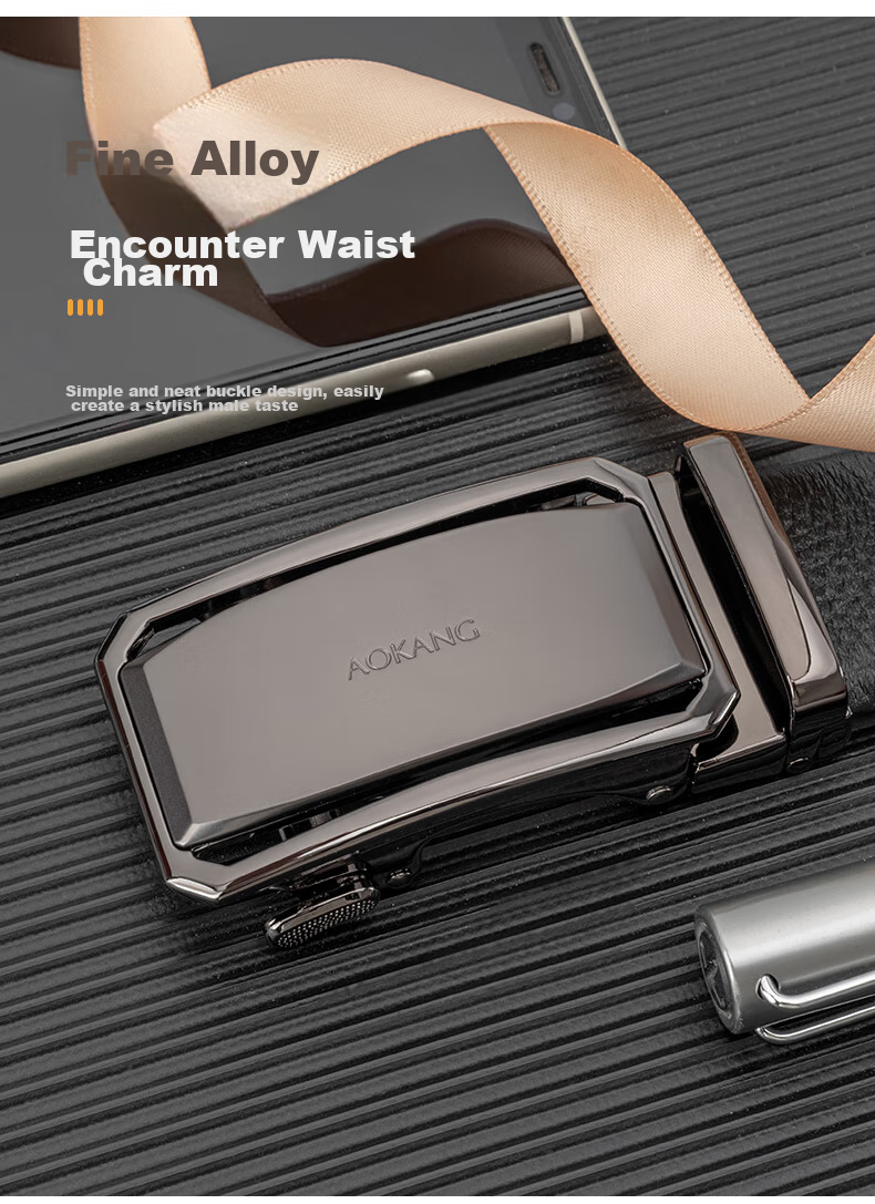 Aokang Men's Leather Belt with Automatic Buckle, Top Grain Cowhide, Birthday Gift for Husband 3