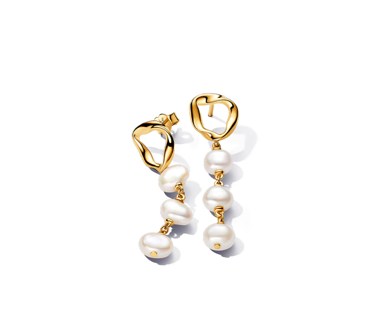 Pandora Essence, No-Cry Round Baroque Pearl Earrings, Gold Pearl Elegant Birthday Gift for Girlfriend 1