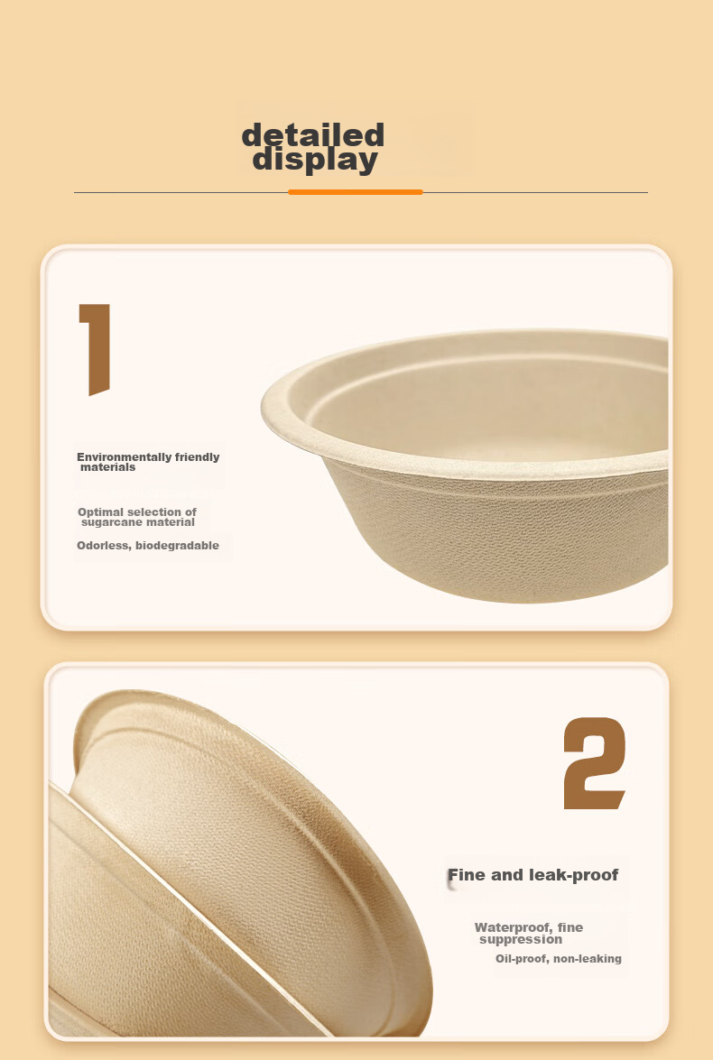 Xingfang Disposable Bowls And Chopsticks, Thickened Biodegradable Paper Bowls, Small Soup Bowls, Hot Pot Bowls, Picnic Plates, Sugarcane Pulp, 220ml*50 Pieces 10
