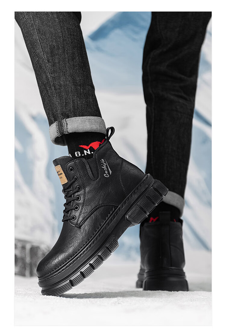 Bull Family Men's Autumn Winter British Style Martin Boots High-top Retro Versatile Work Boots Thick-soled Durable Shoes for Men 33