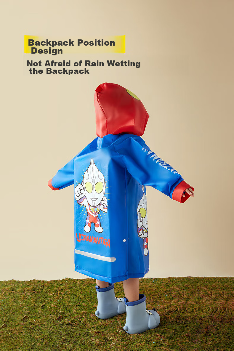 Cheerful Mario Ultraman Children's Raincoat for Boys 2024 Waterproof Full-Body with Backpack Space for Toddlers, Kids, Kindergarten School Rain Poncho 10