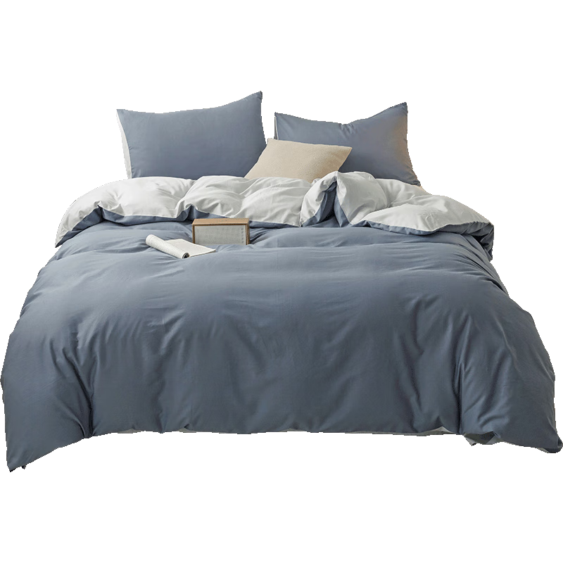 Grace Four-Piece Bedding Set, 7A Antibacterial, for 1.5/1.8 Meter Beds (Duvet Cover: 2×2.3M), Blue + Gray
