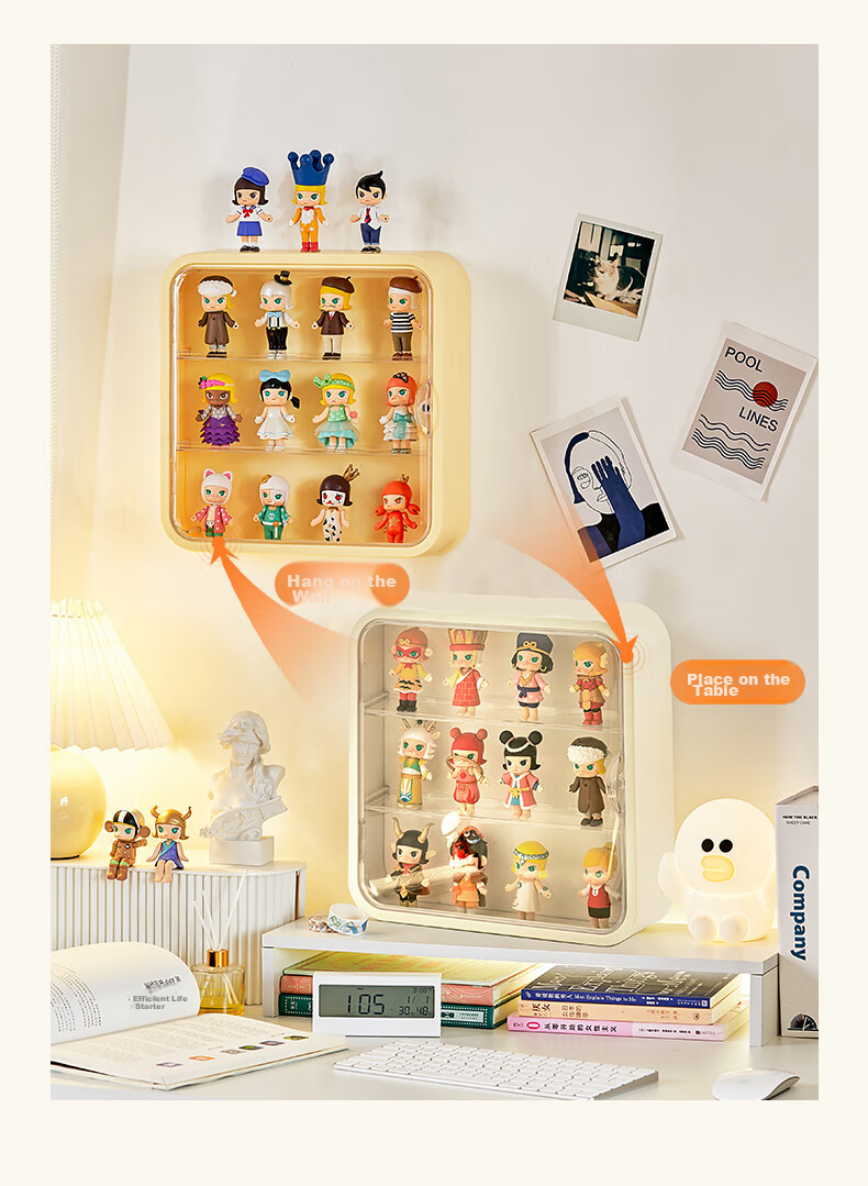 JEKO&JEKO Blind Box Display Case, Transparent Figurine Storage Box, Labubu Pop Mart Wall-Mounted Display Stand, Cream White 11