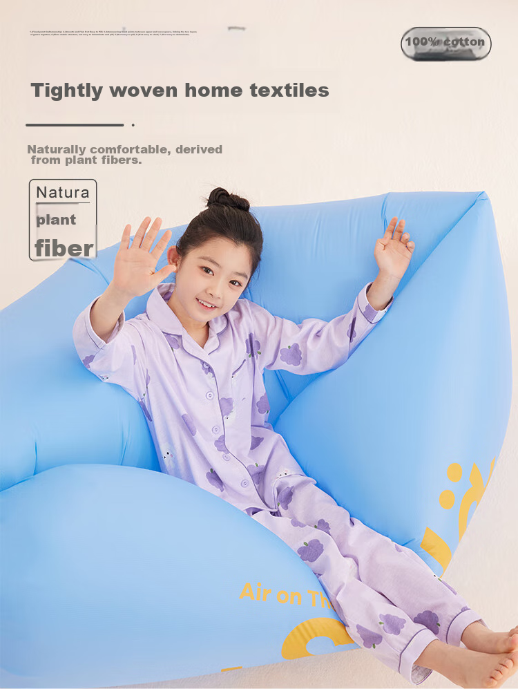 Hodo Children's Pajamas, Girls' Spring And Autumn All-Season Pure Cotton Loungewear, Long-Sleeve Top And Long Pants Set, Turn-Down Collar, M3512, Light Purple, Size 130 1
