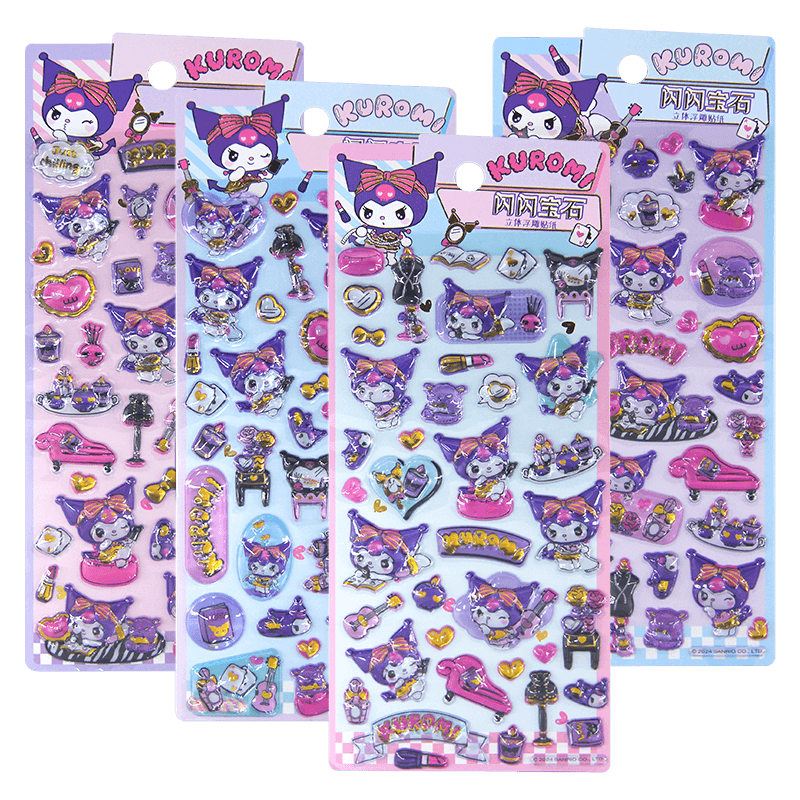 Chuge Children's Stickers, Embossed Paintings, Toys for Boys And Girls, Cartoon Sanrio Kuromi, Shining Gemstone Beads