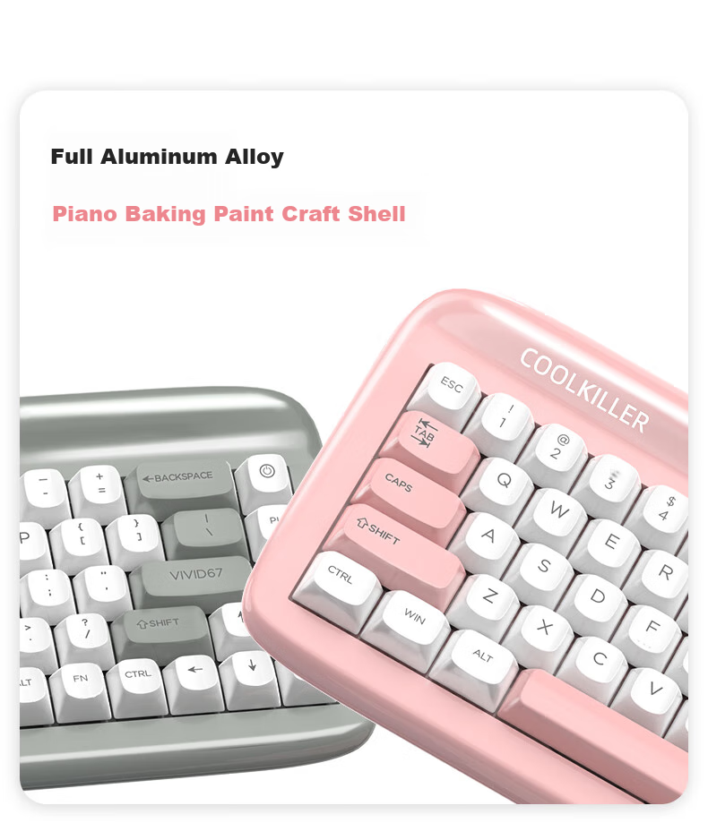 CoolKiller VIVID67 Custom Mechanical Keyboard, Aluminum Block, Wireless Bluetooth Tri-Mode Gaming Keyboard, Gift for Girlfriend, Candy Pink 12