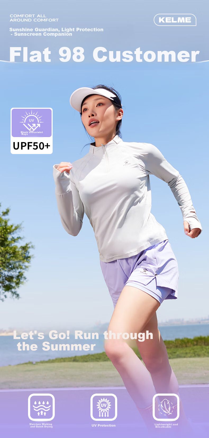 KELME Sun Protection Long-Sleeve T-Shirt, Running Quick-Dry Shirt, Half-Zip Lightweight Sports Top, Beige [Women's Style], L 1