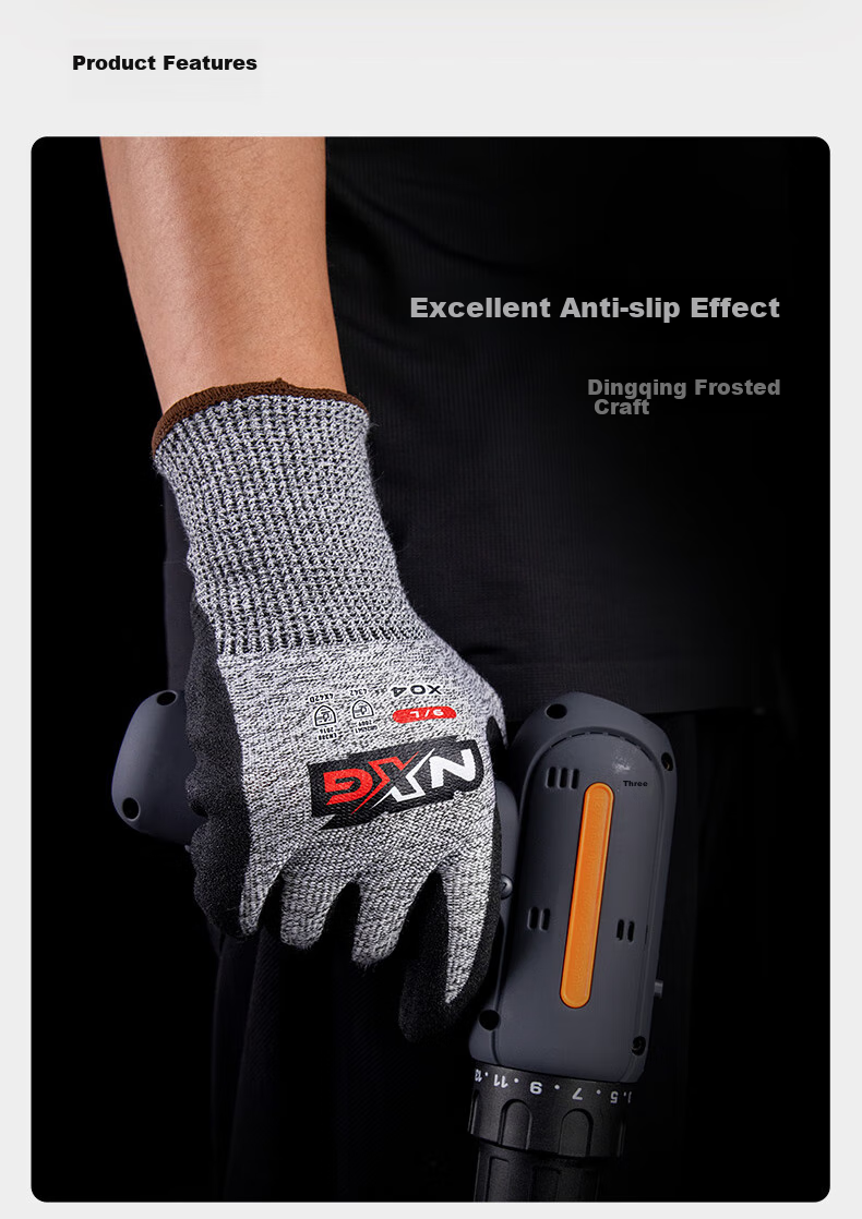 NXG Level 5 Cut-Resistant Gloves, Nitrile Coated Anti-Cutting Non-Slip Wear-Resistant Five-Finger Knife-Proof Work Protection X04-L Size 5