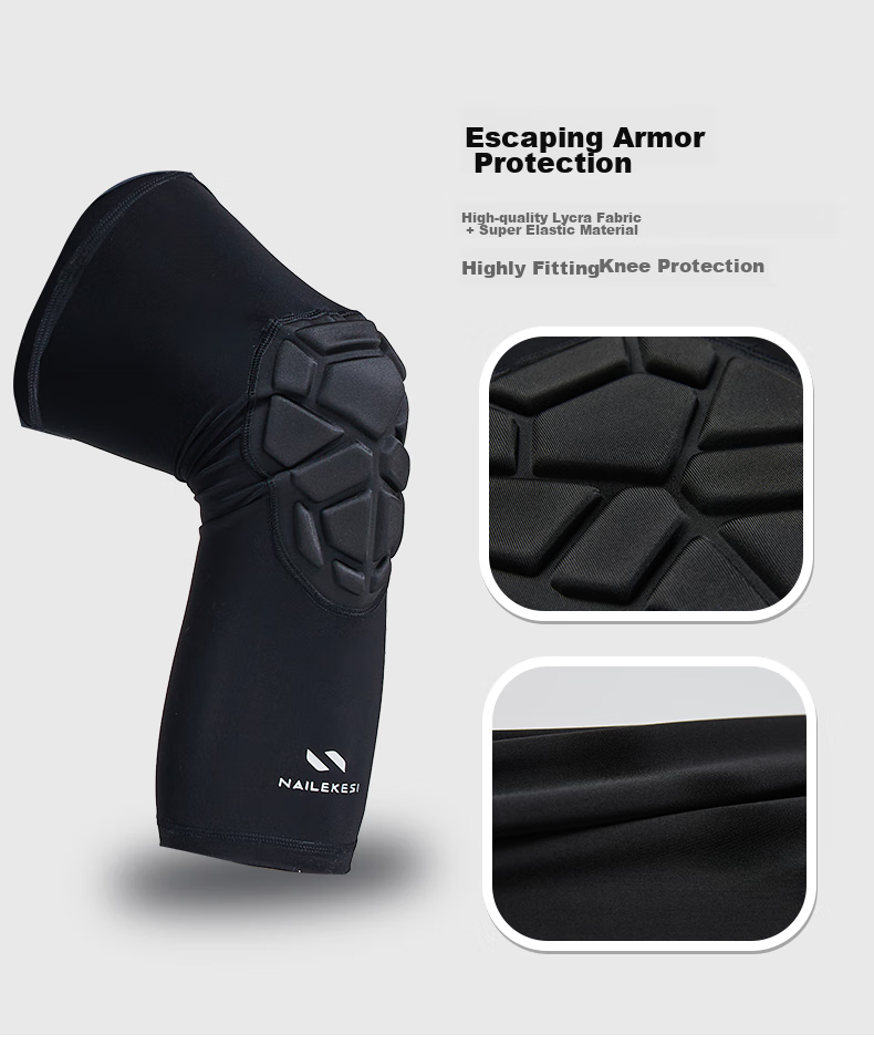 NAILEKESI N Sports Basketball Knee Pads for Men, Professional Running Kneeling Joint Protection, Football Long Thick Honeycomb Anti-Collision XL Size 3