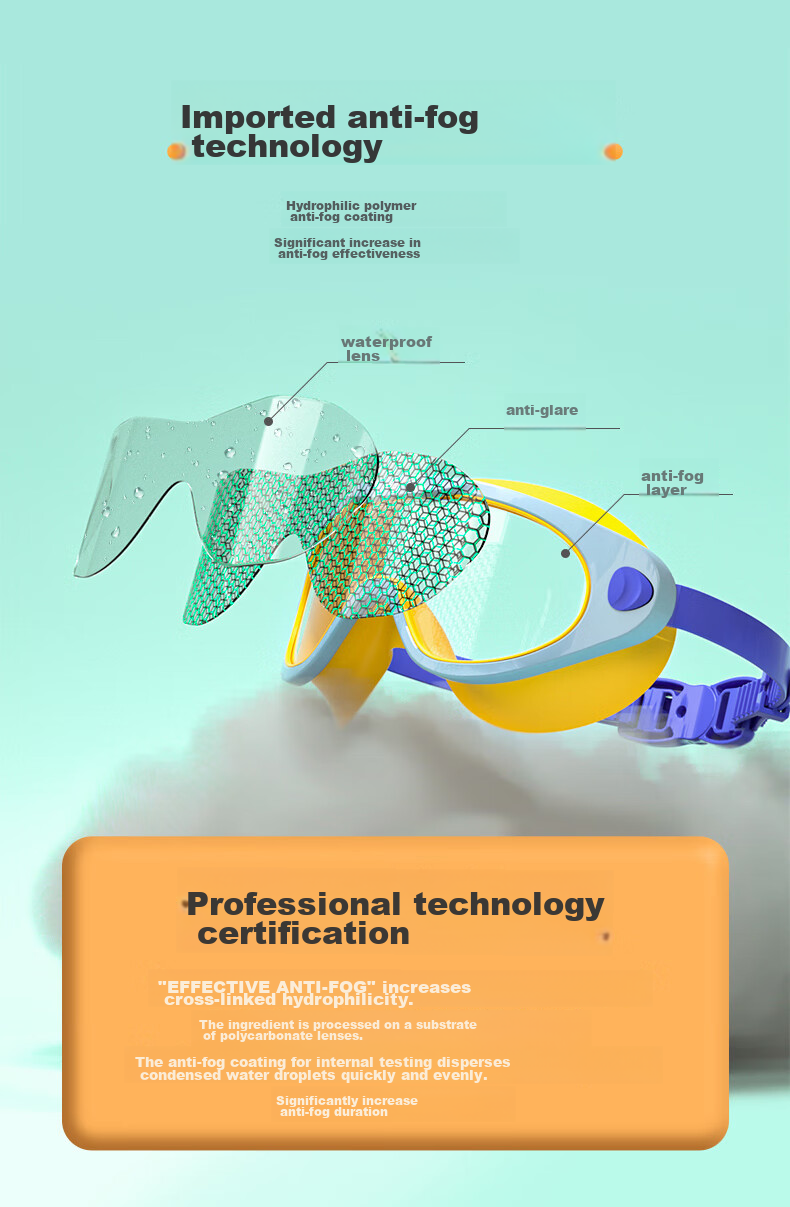 MIZUNO Kids Swimming Goggles Large Frame Waterproof Anti-Fog Silicone Swim Cap Professional Gear 2080 Blue Yellow 3