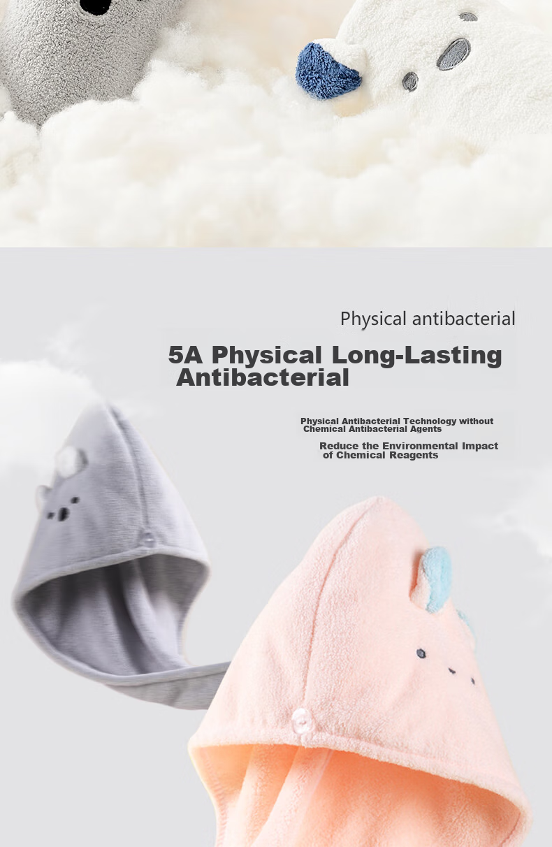 Grace 5A Grade Antibacterial Hair Drying Cap, Soft And Absorbent, Cute Animal Design, Quick-Drying Towel, Hair Drying Cap, 25*65cm, Single Piece 4
