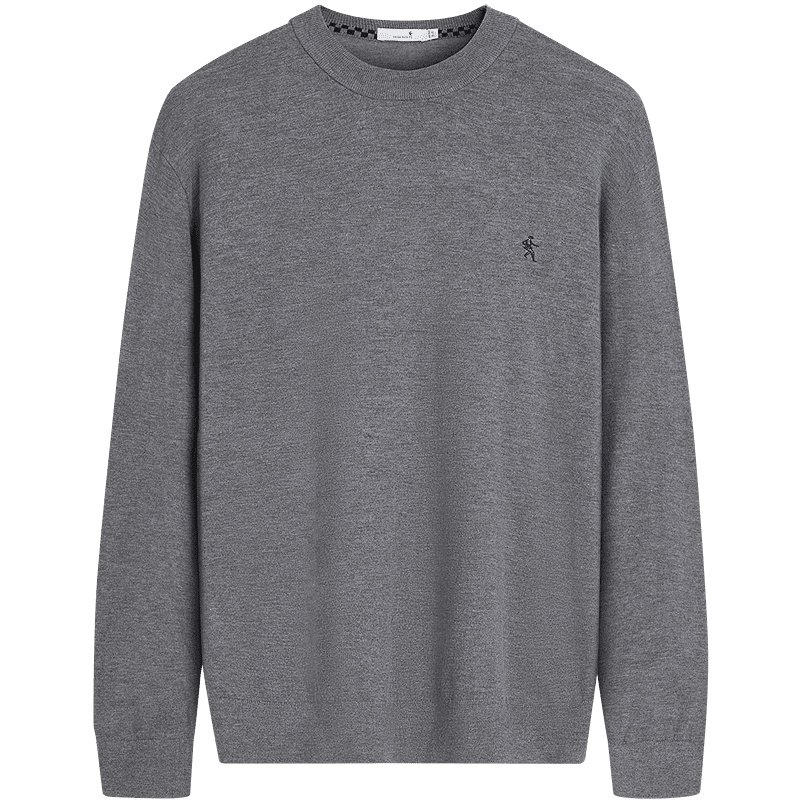 DANCING WOLVES ăWoolă Autumn Winter Classic Men's Thermal Sweater Round Neck Long Sleeve 025 Heather Gray 170