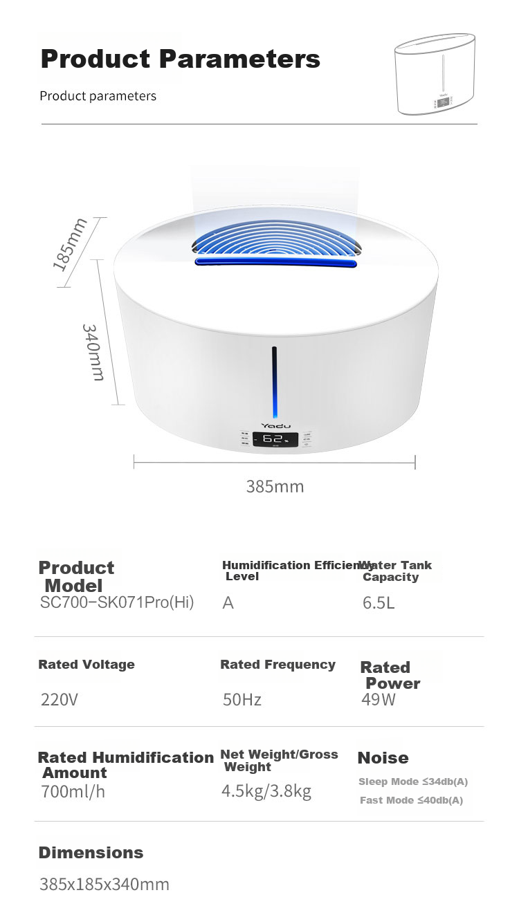 Yadu Humidifier, Rapid Moisturizing, Dual LED UV Sterilization, Top Water Filling Large Capacity, Bedroom Home Use, SC700-SK071 18