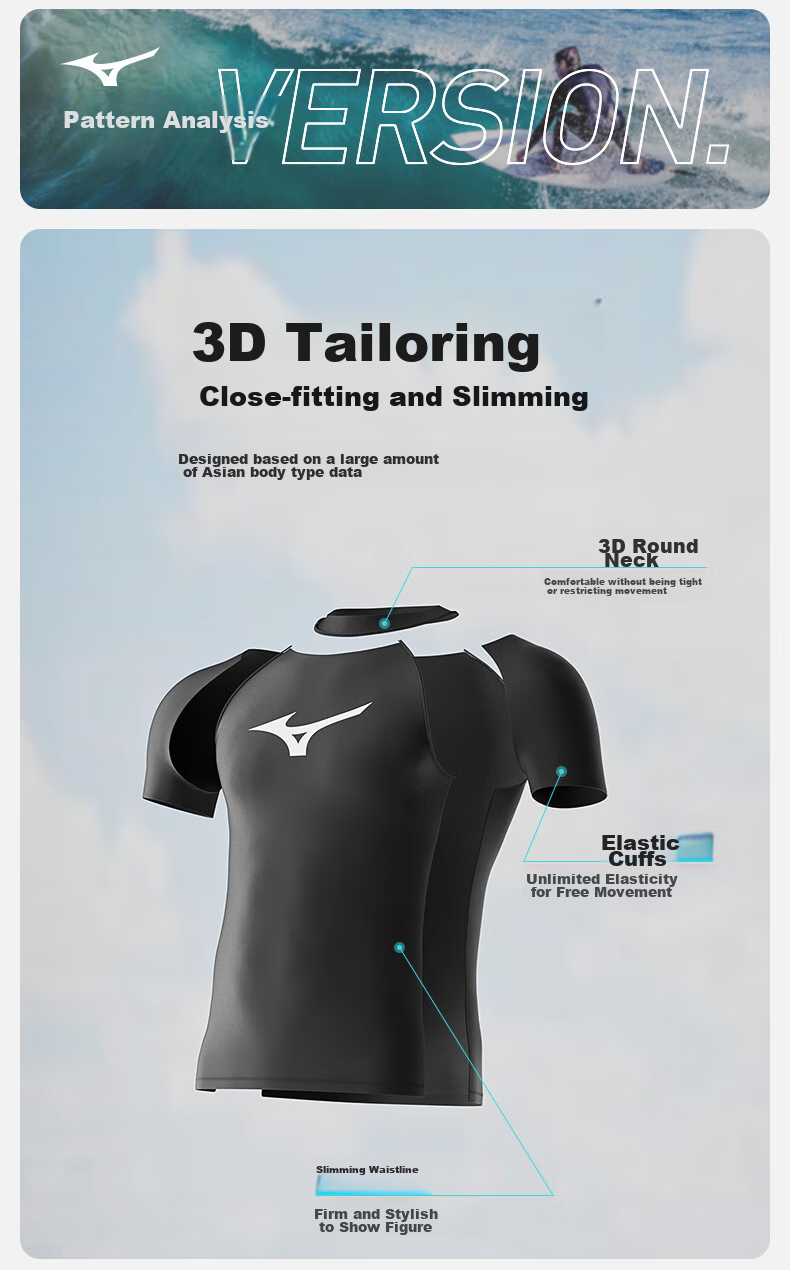 MIZUNO Men's Short-Sleeve Swim Shirt, Sun Protection, Breathable, Quick-Drying, Sports Fitness Top, Chlorine-Resistant, Hot Spring Equipment, A3110 Black 2XL 8
