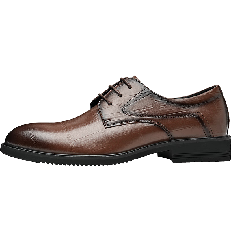 HLA Men's Casual Derby Leather Shoes Business Formal Breathable Brown Size 39