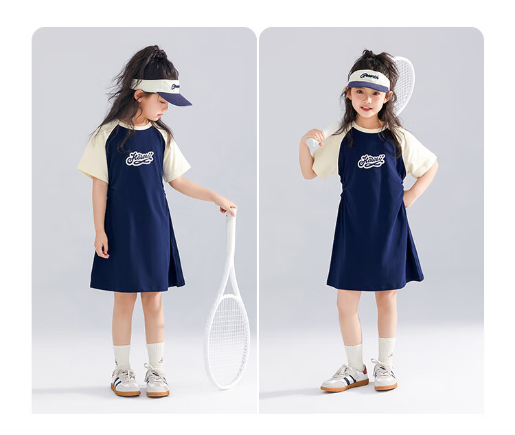 QQ DUCK Children's Clothing Girls' Short-Sleeve Dress Baseball Dress Youth Clothing Holiday Sports Dark Blue; 160 18