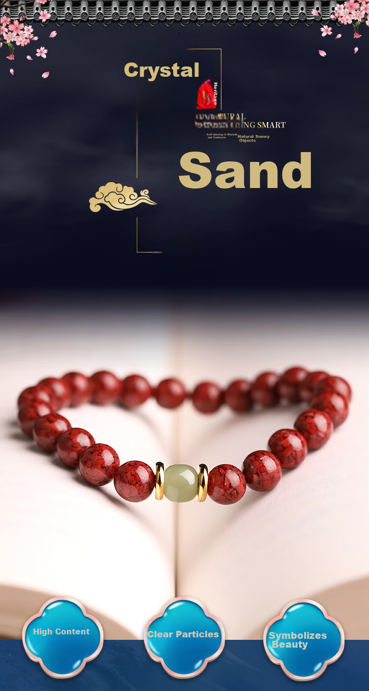Doukou Shiguang Original Ore Translucent Crystal Cinnabar Bracelet, High-Content Zodiac Year Hetian Jade Fortune-Turning Bead Bracelet for Men And Women, 6mm 3
