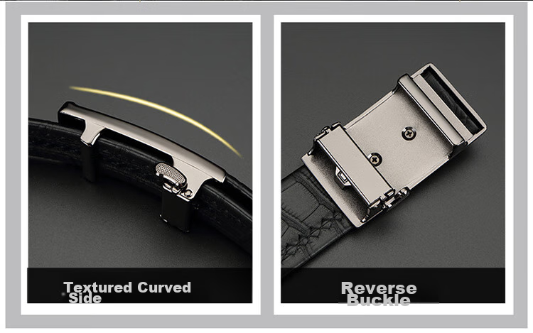 CROCODILE Business Crocodile Pattern Top-Grain Leather Automatic Buckle Belt, Men's Inner Wear Waistband, Birthday Gift for Boyfriend, 1718 6