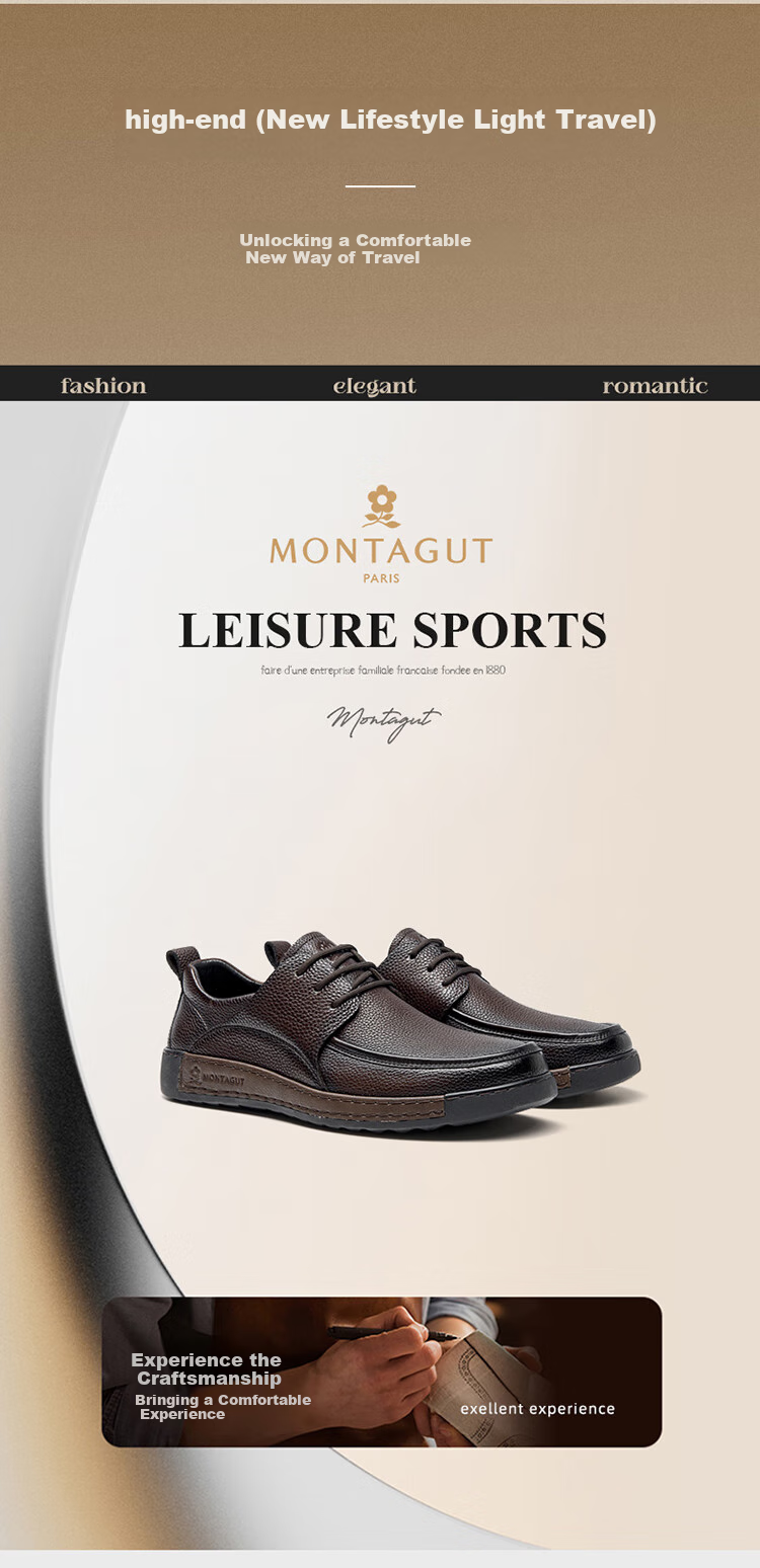 MONTAGUT Men's Leather Shoes, 2026 New Style British Light Luxury Business Casual Shoes, Top-Grain Cowhide Soft Sole Breathable Summer Footwear for Me 1