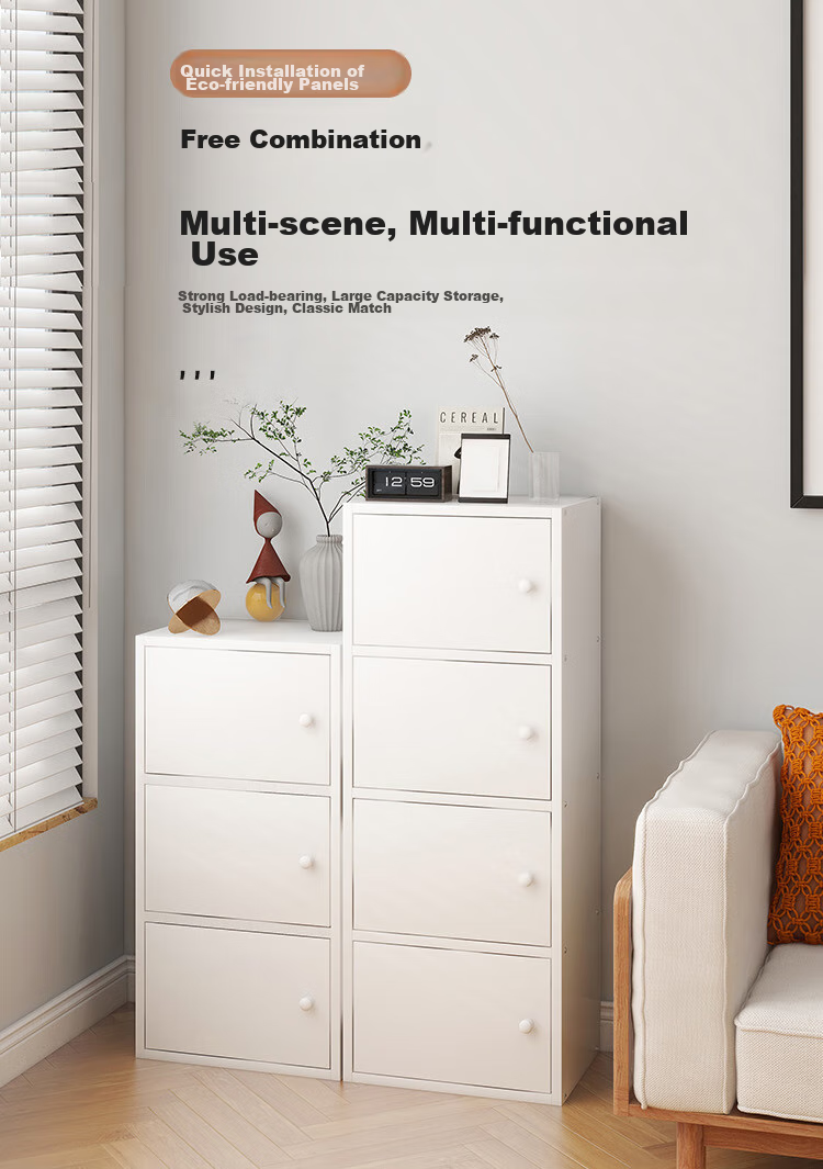 Yameile Floor-Standing Simple Bookshelf with Doors, Bedroom Study Balcony Bay Window Storage Cabinet, Three-Door 1