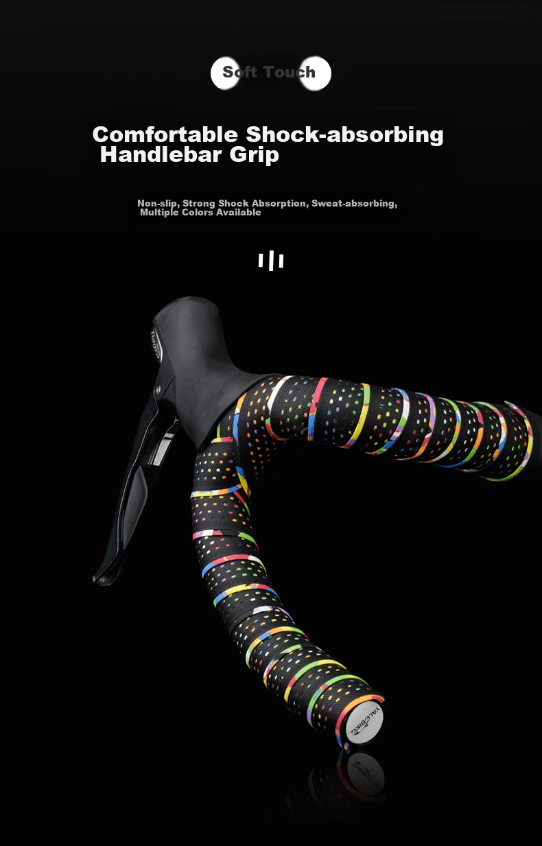 BIKEBROS Bicycle Handlebar Tape, Road Bike Handlebar Tape Curved Handlebar Racing Fixed Gear Bike Handlebar Tape, Breathable Non-Slip Shock-Absorbing Sweat-Absorbing PU Leather Handlebar Tape Wrap Strap Tie, Black 1