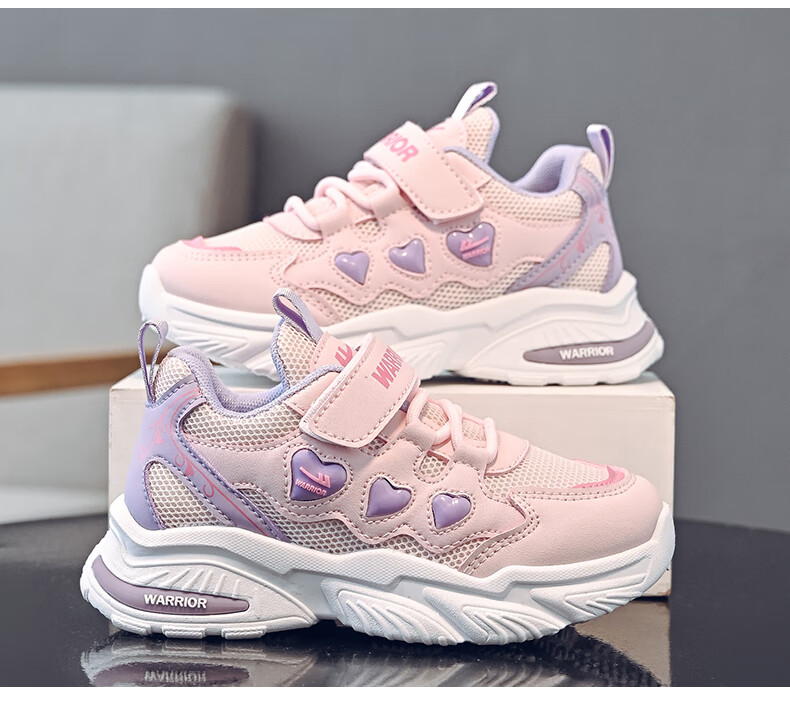 Warrior Spring And Autumn Girls' Soft-Soled Running Shoes, Breathable Mesh Sneakers WZ(CL)-1228, Light Purple/deep Purple, Size 36 3