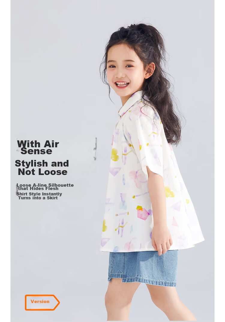 QQ DUCK Girls' Shirt Summer Children's Cute Lapel Short-Sleeve Youth Clothing Graffiti White; 140 3