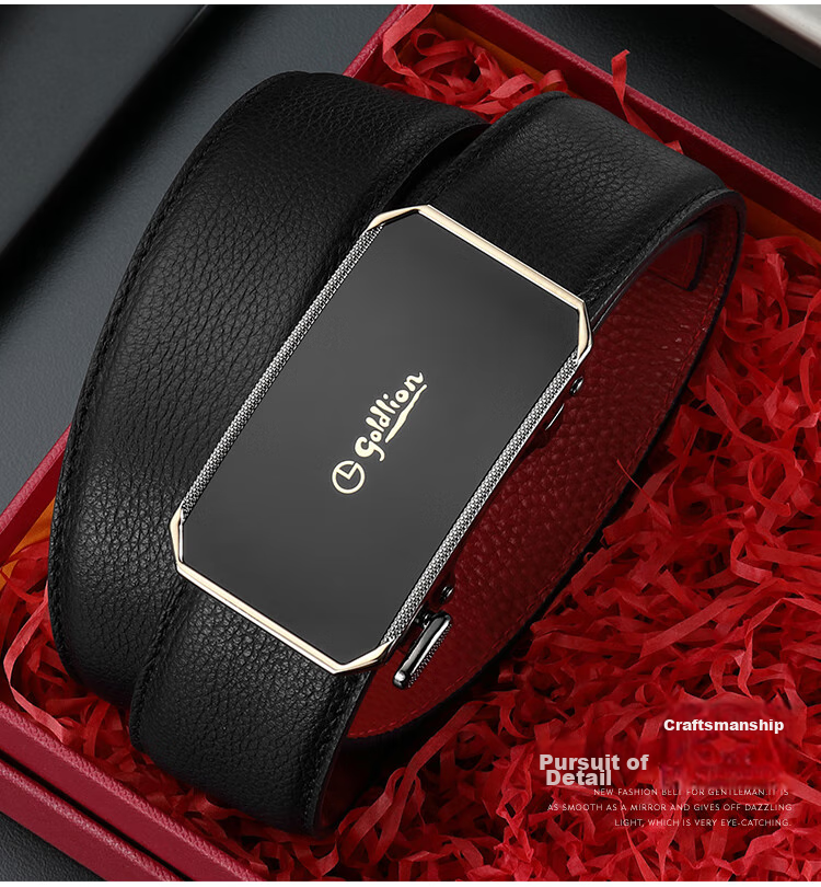 Goldlion Men's Belt, Top-Grain Leather, Automatic Buckle, Red Waistband Gift Box, Zodiac Year Trouser Belt, Birthday Gift 3
