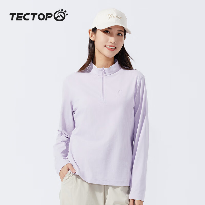 TECTOP Couple's Long-Sleeve Top, Lightweight Round Neck Sports Breathable T-Shirt 2422140TX Women's Style, Calm Purple XL