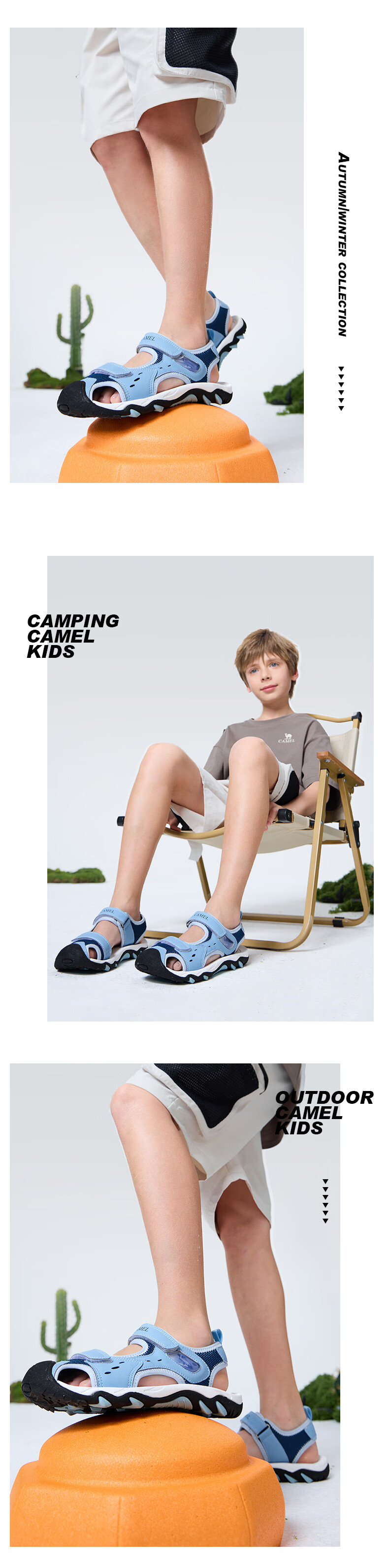 CAMEL Children's Sandals, Summer Beach Shoes, Closed-Toe, Anti-Collision, Non-Slip, Velcro Straps, for Older Childre 17