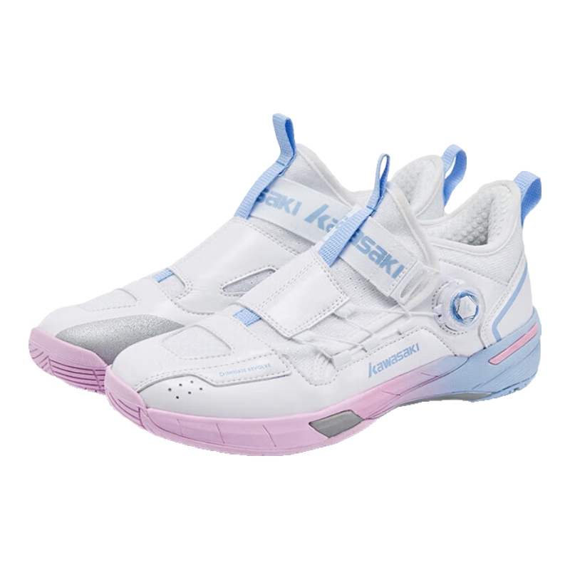 KAWASAKI Badminton Shoes, Wear-Resistant Button Laces, Men's And Women's Sports Shoes, Chuanyue 2.0 Mid, White And Blue, Size 36