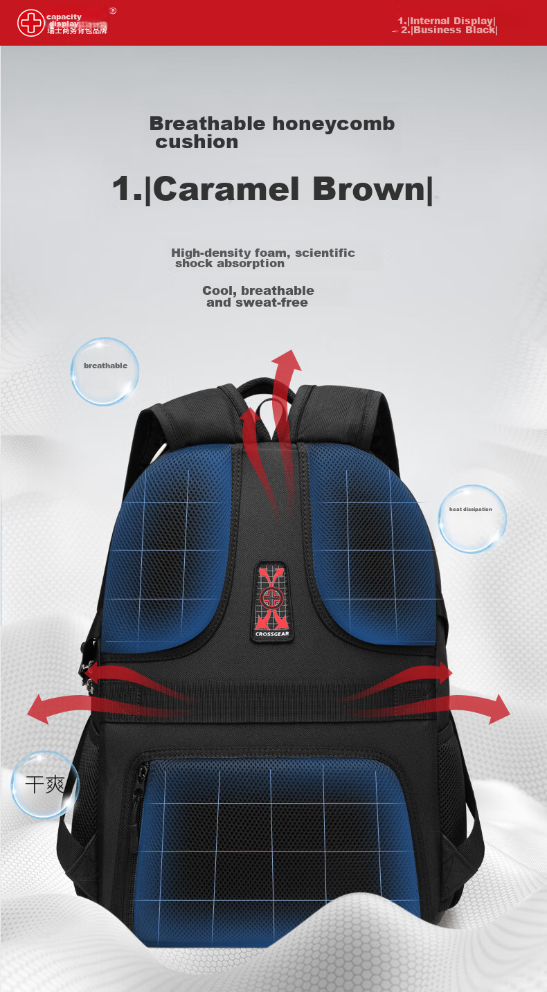 CROSSGEAR Swiss Army Knife Cross Medal Backpack for Men, 15.6-Inch Laptop Bag, Business Large Capacity Schoolbag 9