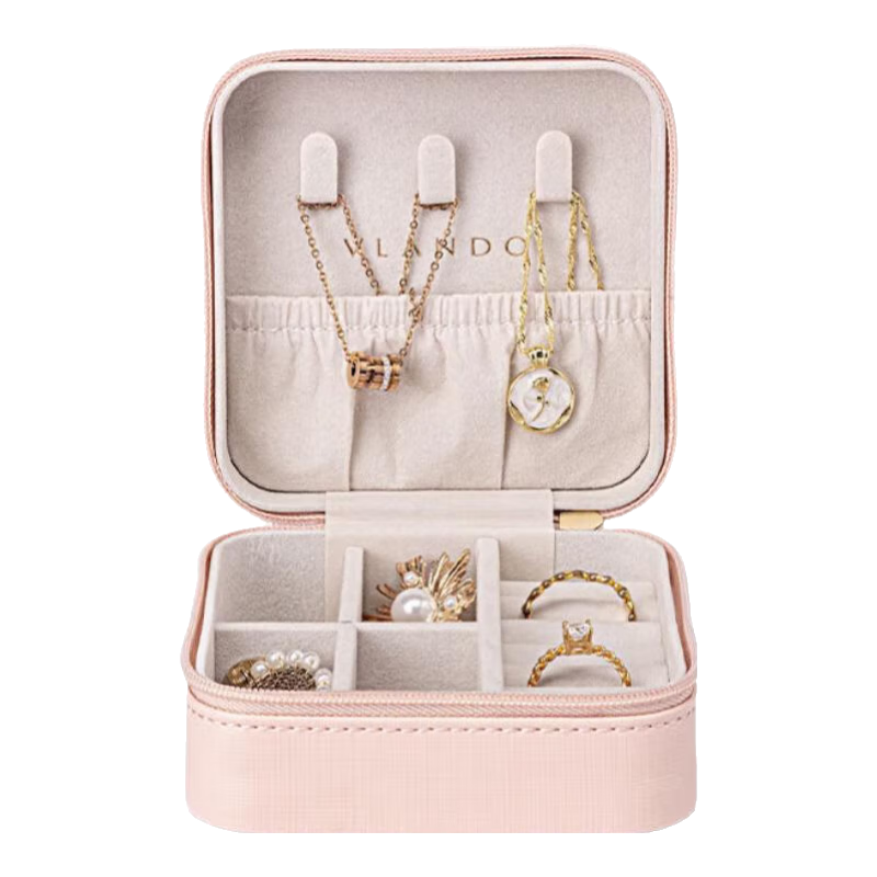 VLANDO Portable Travel Jewelry Box, Compact Storage Case for Women's Accessories, Dustproof Birthday Gift for Girlfriend [Without Mirror]
