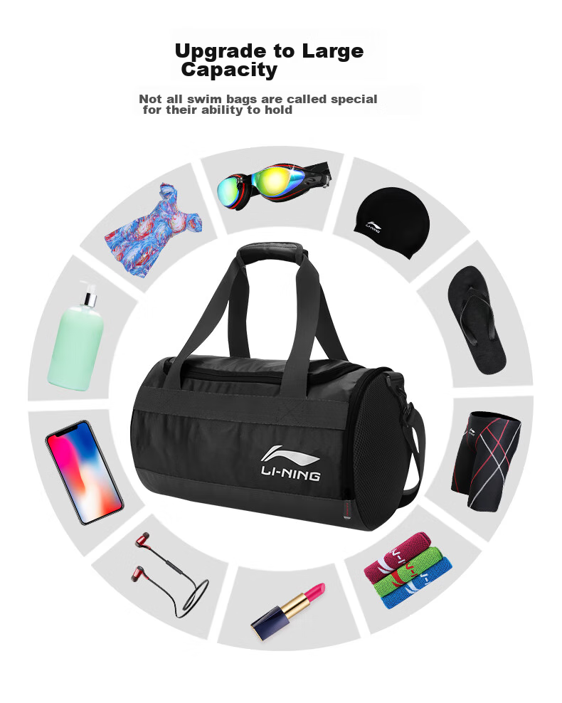 Li-Ning Swimming Bag Beach Water Storage Waterproof Pouch with Dry And Wet Separation for Men And Women, Model 700-1, Black 5