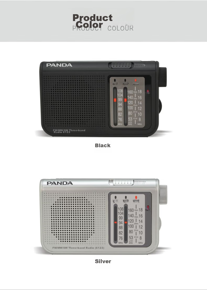 PANDA 6243 Radio Full Band Portable Illuminated Card Slot Small Gift for Elderly, Handheld Car-Mounted Backup Semiconductor, Black 5