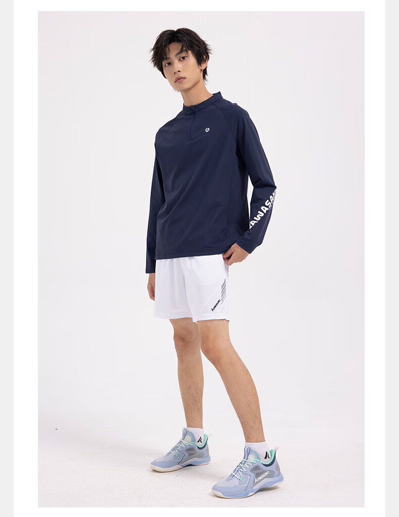 KAWASAKI Badminton Shirt for Men, Long-Sleeve Sports Top, Knitted T-Shirt A1435, Navy Blue, XL 7