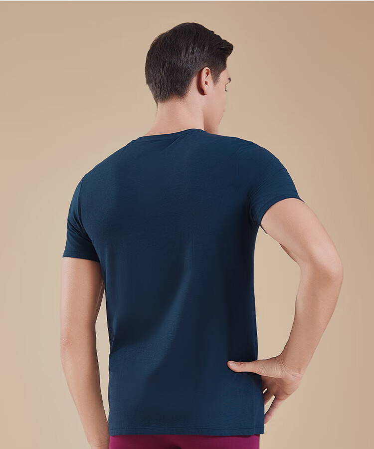 Hosa Men's Tank Top Short-Sleeve T-Shirt, Athletic Elastic Slim-Fit Cotton Modal Casual Undershirt, Navy Blue, Size L 4