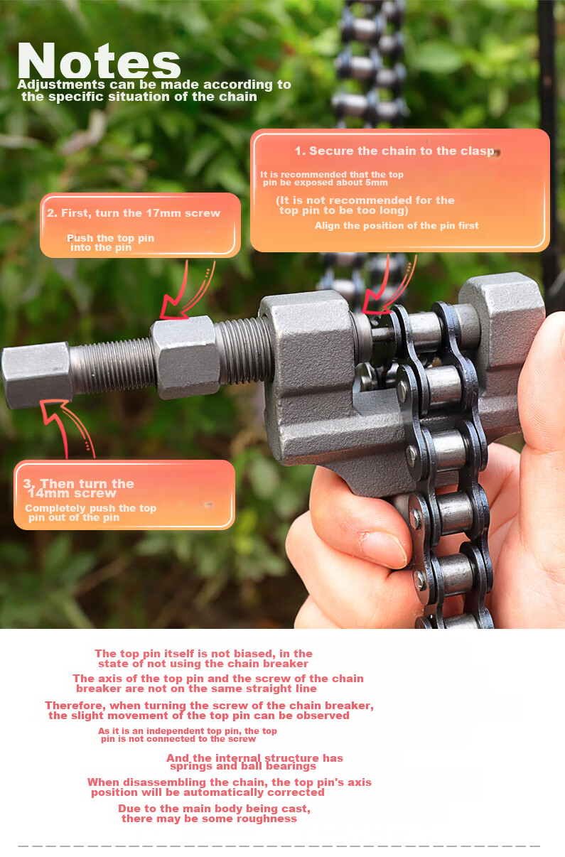 LEBYCLE Motorcycle Chain Removal Tool, Universal Chain Remover for Tricycles, Chain Cutter for 420/428/530 Chains 6