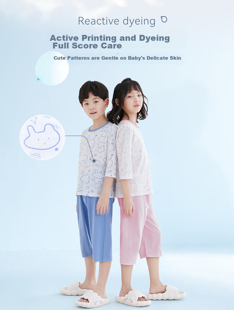 Hodo Children's Pajamas, Boys And Girls Summer Thin Pure Cotton Short-Sleeve Home Wear Set, 3A Antibacterial Air Conditioning Suit 3207 120 6