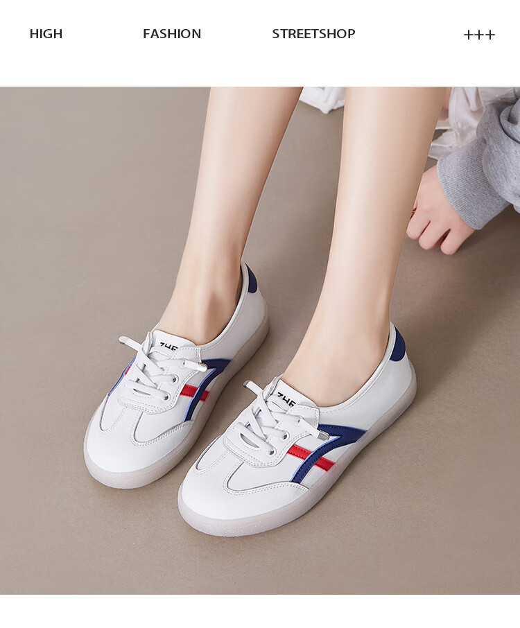 ZHR Casual Shoes, Lightweight And Breathable, Spring And Autumn Flat White Sneakers, Trendy Retro Training Shoes for Women, A67P, White And Blue, Size 37 9