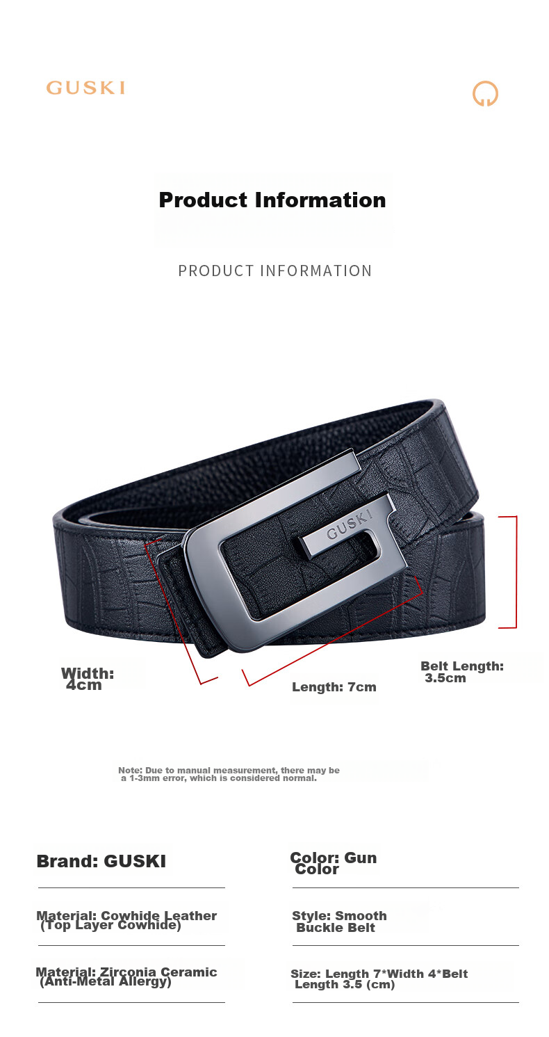 GUSKI Brand Men's Leather Belt with Ceramic Buckle, Business Trouser Belt, Gift Box, Birthday Present for Boyfriend Or Husband 9