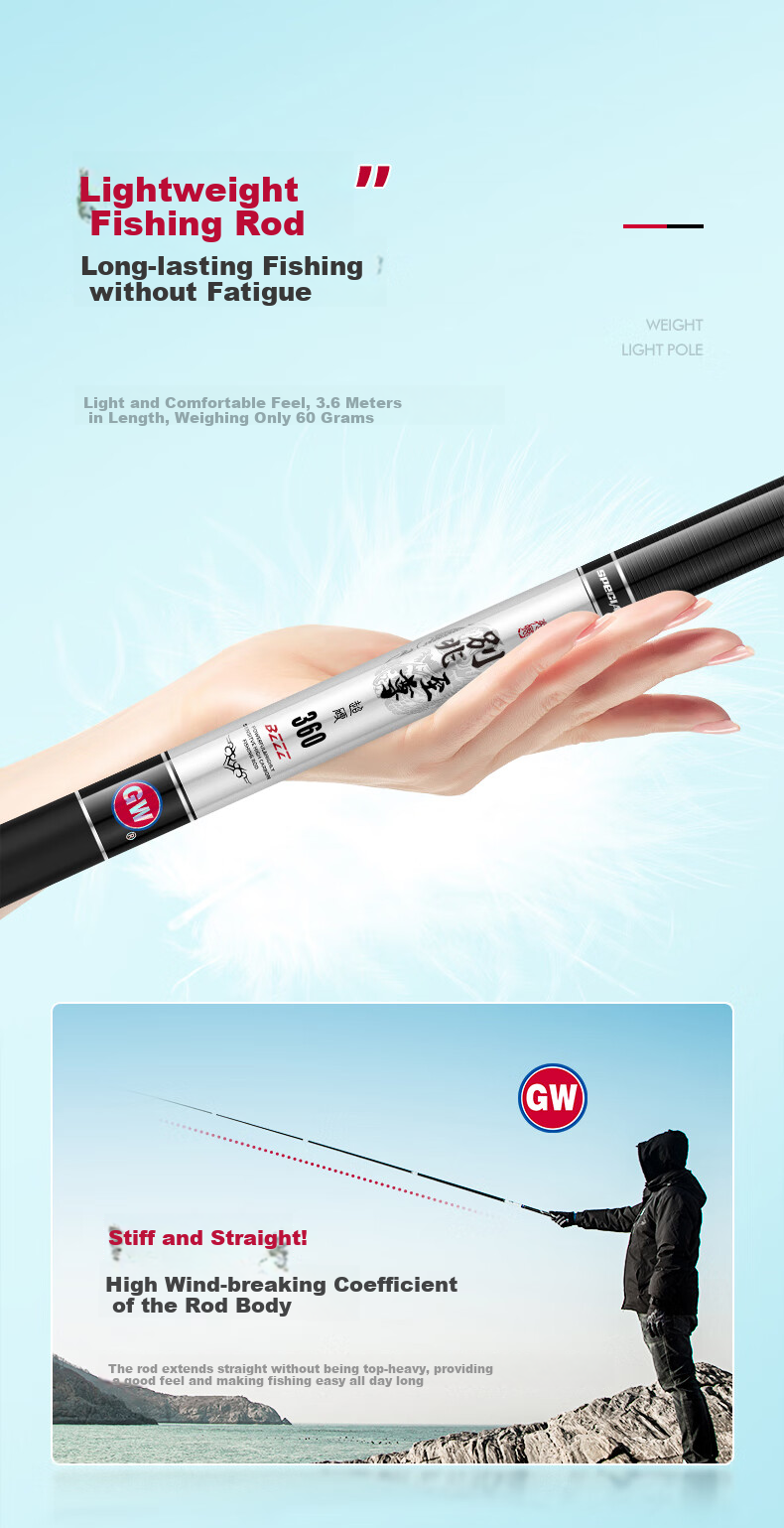 GW Biezhuo Zizun 3.6-Meter 28-Tune Comprehensive Big Fish Rod, Carbon Fiber Pole, Ultra-Light Carp Fishing Rod, Lake And Reservoir Big Fish Rod 8