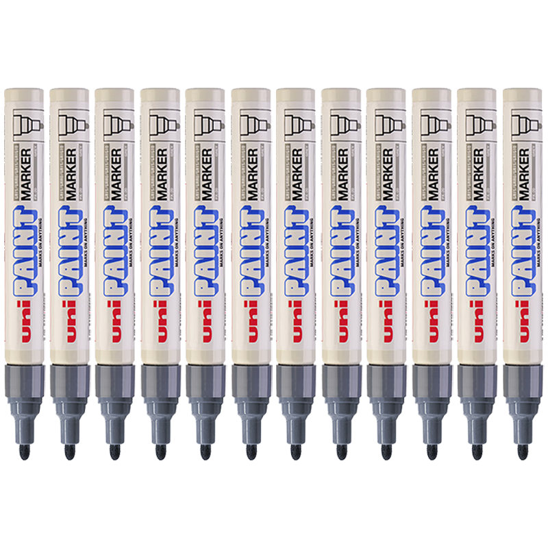 Uni Mitsubishi PX-20 Medium-Sized Paint Pen (Gray), 2.2-2.8mm (12-Pack) (Suitable for Car Touch-Up Painting)