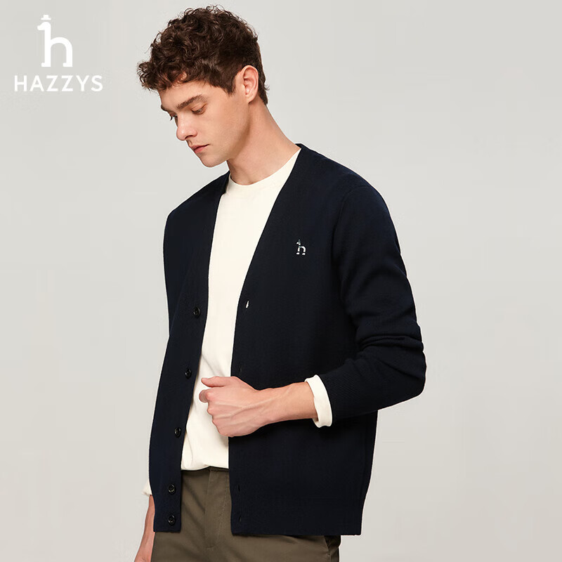 HAZZYS Men's V-Neck Wool Cardigan ABYZD0BCF10 Dark Navy DN 185/104A52
