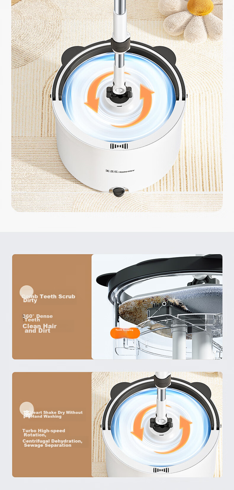 HoMettler Clean And Dirty Separation Rotary Mop, 3 Mop Pads for Home Use, Hands-Free Cleaning, No Washing Required, 2026 Lazy Person's Flat Mop with Bucket 11