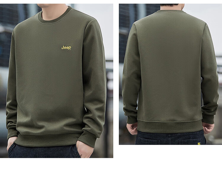 JEEP Men's Sweatshirt, Loose-Fitting Long-Sleeve T-Shirt, Round Neck Trendy Clothing for Men, Army Green, XL 18